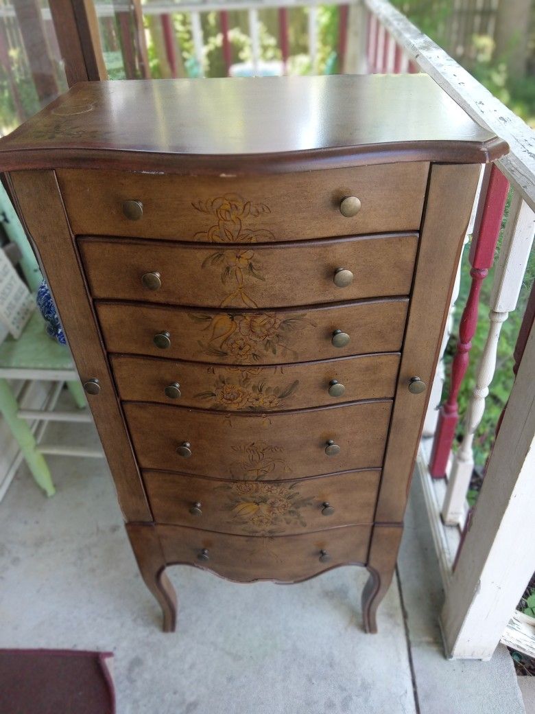 Tall Jewelry Cabinet With Mirror Lid Like New