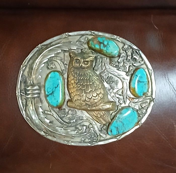 Silver & Turquoise Belt Buckle