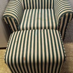 Green And Off-white Striped Chair And Ottoman