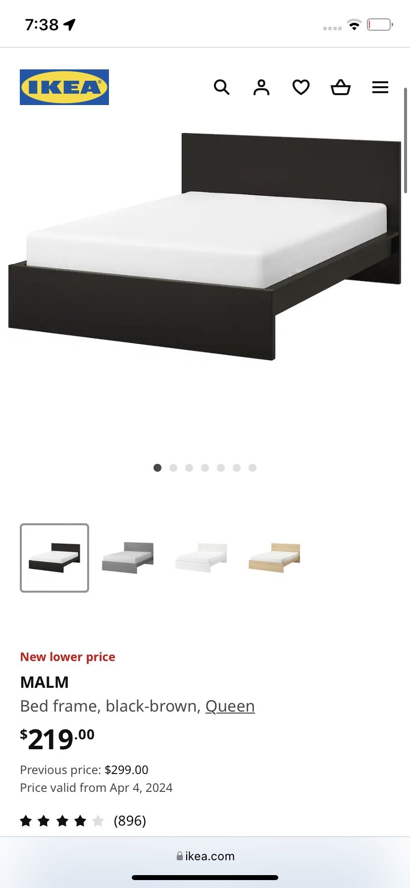 IKEA Malm Bed Frame With Slatted Bed Base Queen Size 