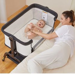 BABY JOY Bassinet, Bedside Crib w/ 6-Level Adjustable Height, Storage Shelf, Wheels, Mattress & Carry Bag for Safe Co-Sleeping, Folding Bassinet Bedsi