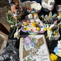 A Whole Lot Off Vintage Rabbits And Eggs With Plates