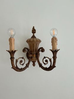 Vintage French Empire / Neoclassical Brass & Alabaster Two-Arm Candle Sconce
