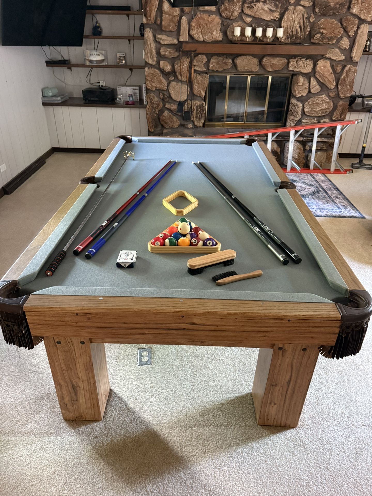 8’ Brunswick Slate Pool Table w/Accessories
