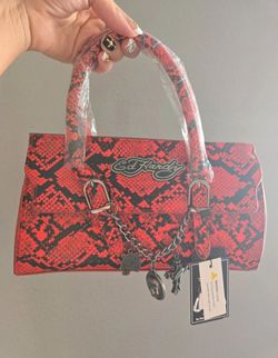 Ed Hardy Red Snakeskin Print Handbag
