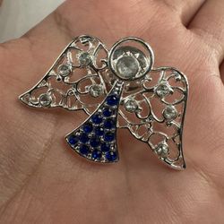 Vintage Avon Silver and Blue Angel Brooch-2008
