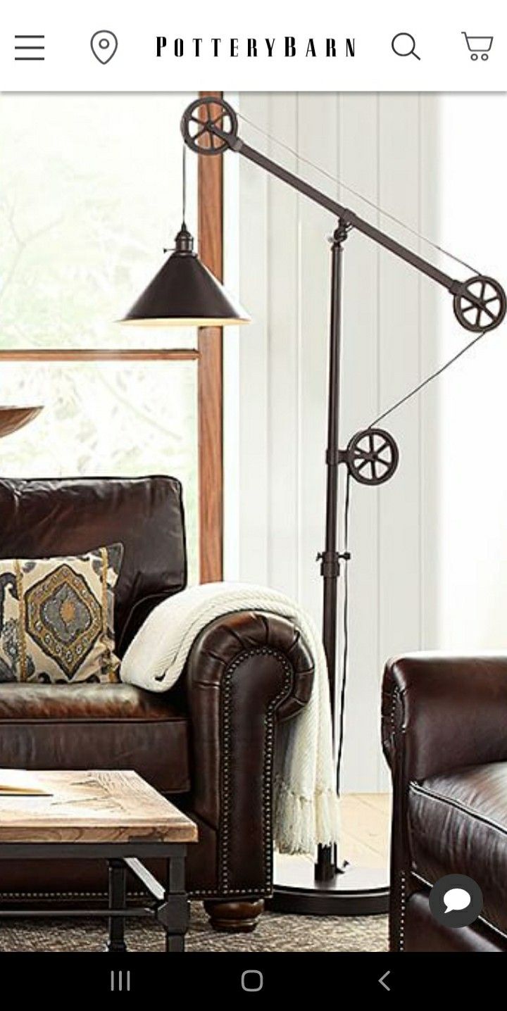 POTTERY BARN Warren Pulley Floor lamp (NEW IN BOX) collection of iron aged finish