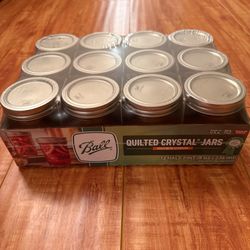 Ball Quilted Crystal Mason Jars 8 oz (236 mL) – Set of 12 – Brand New Sealed