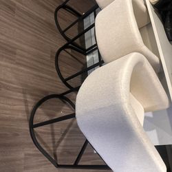 Three Beige Modern Bar Stools 