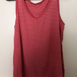 Striped Sleeveless V-Neck Tank Top - Red/White