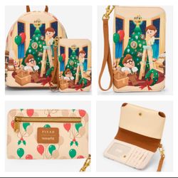 PIXAR Loungefly UP Xmas Tree Mini Backpack & Wallet SET (NWT)