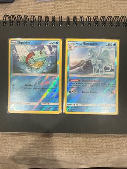 Pokemon, Squirtle Unbroken Bonds, Alolan Ninetales Burning Shadows reverse holo