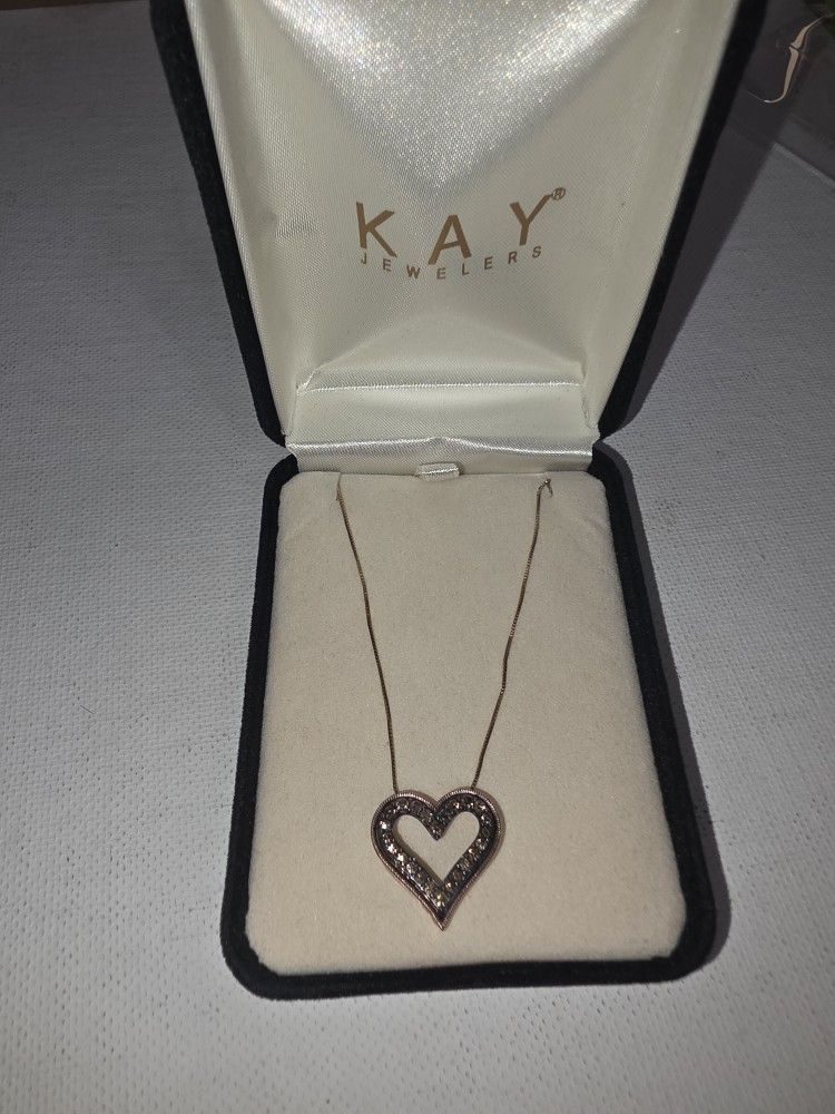 Elegant Heart Necklace in 10K Rose Gold with Brown Diamonds
