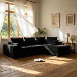 Compressed Sectional Black Fabric, New Especial price 