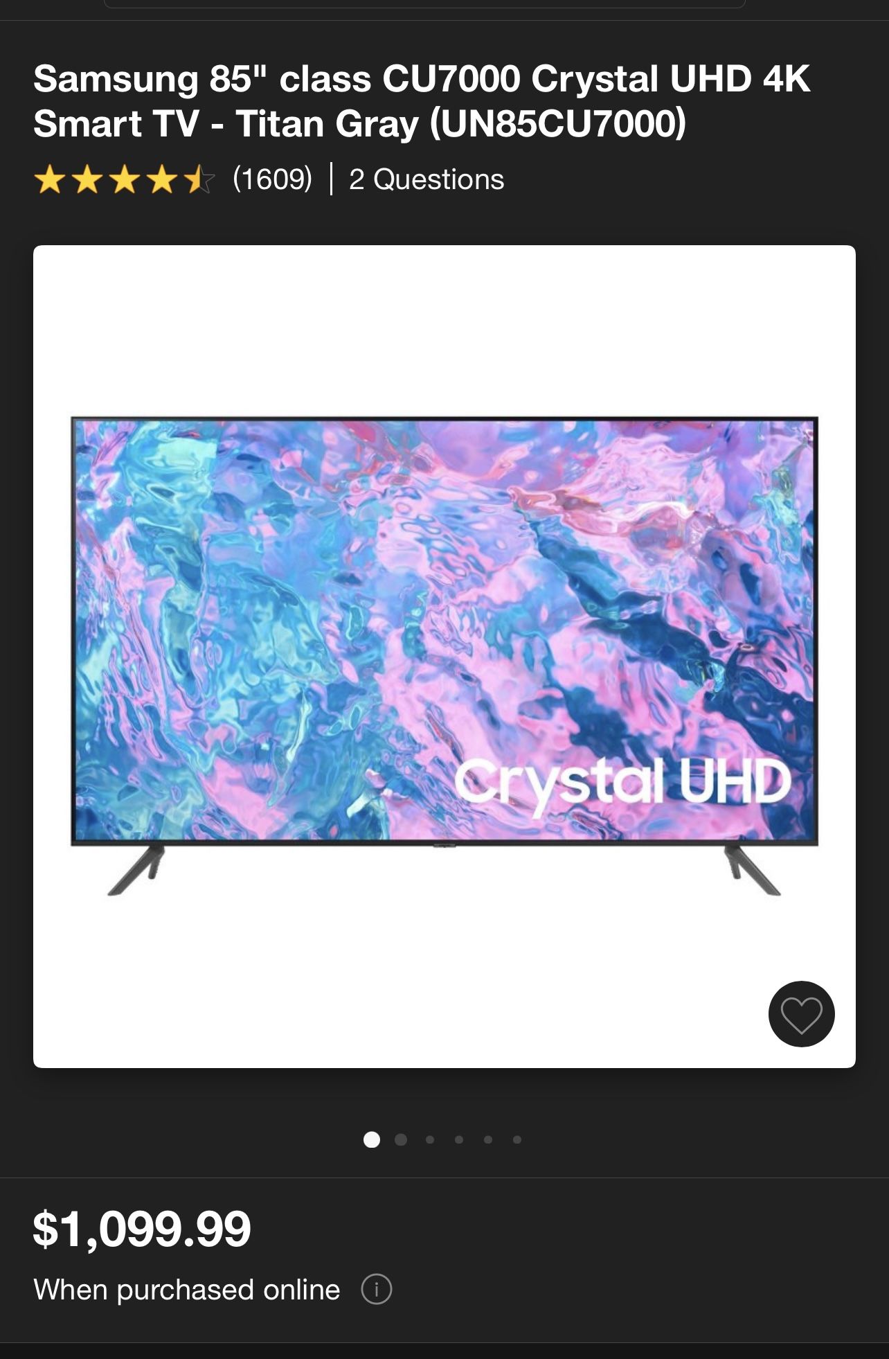 Samsung 85" class CU7000 Crystal UHD 4K Smart TV - Titan Gray