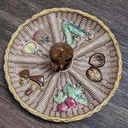 Vintage TILSO Japan Basket Weave Porcelain Vegetable Hors d'ourve Tray Mushroom