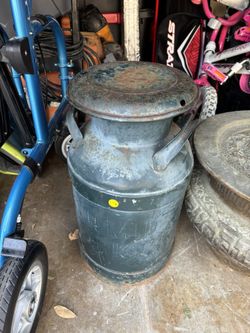 Antique Steel Milk Can And Milk Jug