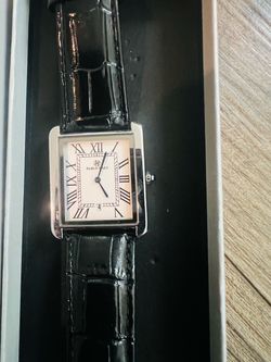 Pablo Raez 40mm Black Leather Men's Big Square Tank Quartz Watch