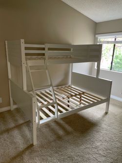 Twin/full bunk bed. Available in espresso & white. Assembly required. Assembly not included. Tax included. Free local delivery. $350 bunk bed only. $5