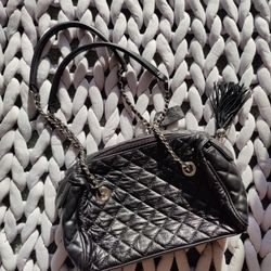 Genuine Leather Tassel Bag With PU Trim