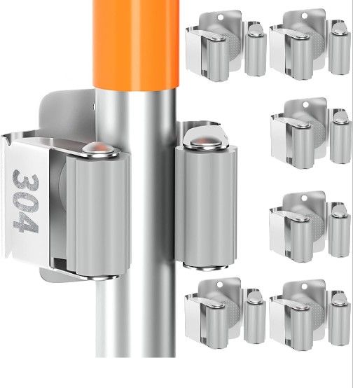 Mop and Broom Holder Wall Mount - Silver, 4-Pack