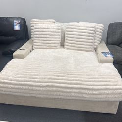 Pre Black Friday Deals😱Beautiful Corduroy Chaise Lounger With Cup Holders & Usb Ports $699