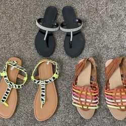 3 Pairs Women Sandals Flats Size 6