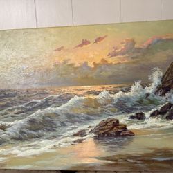 Vintage  Seascape Oil Painting  By Safavid Signed 