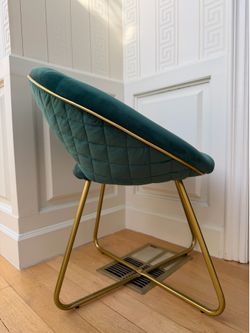 Green Velvet Accent Chair with Gold Base, Modern Upholstered Armchair