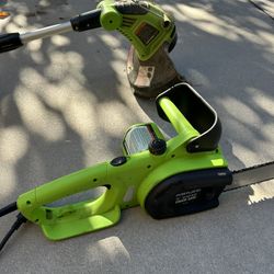 Electric Chain Saw And Weed Wacker. 