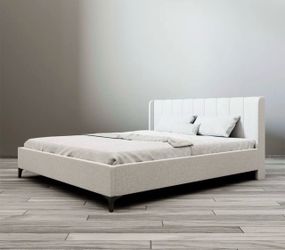 White fabric king bed frame