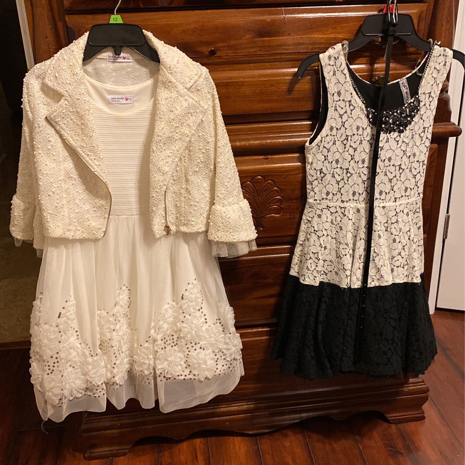 Girl’s Dresses, White/ Blue & White/ Size 12