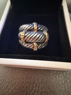 Vintage Cable Band Ring Two-Tone Silver & Gold Tone Accent size 6.5