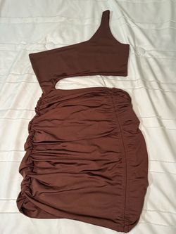 Brown One-Shoulder Cutout Ruched Mini Dress