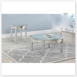 Round Mirrored Coffee Table Set