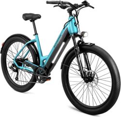 28-186 Schwinn Coston Adult Electric Hybrid Bike, Step-Thru and Step Over Frames, 7-Speed, 27.5 Inch Wheels, Aluminum Frame