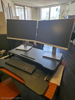 Office and home desk riser, 2 HP monitors and keyboard