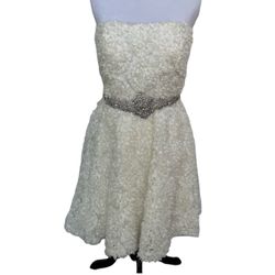 White Dress by As You Wish Juniors SZ11 Floral Texture Strapless Mini A Line Formal