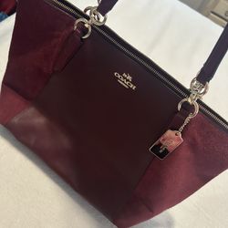 Burgundy Coach tote suede & leather