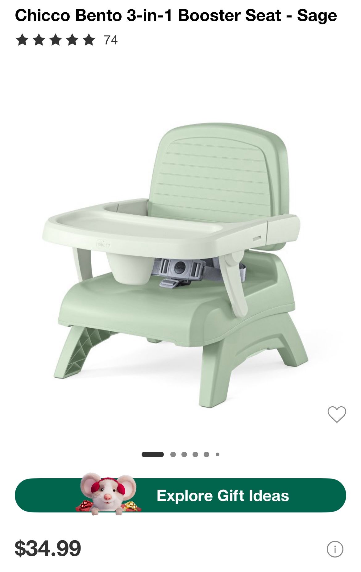 Chicco Bento 3-in-1 Booster Seat - Sage