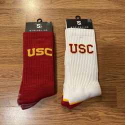 NEW STRIDELINE Men's USC Trojans Premium Crew Socks 2 Pair USC SOCKS Size 8-12