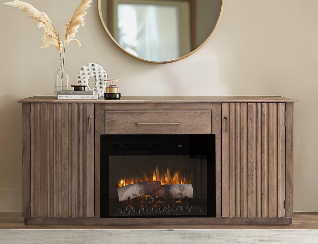 Sierra Electric Fireplace, solid mango wood construction