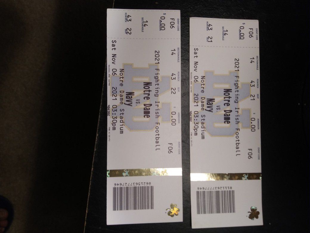 2 College Football Notre Dame Tickets For 100 ,  O.B.O