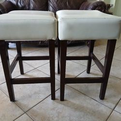 Ivory Bar Stools 2, leather Upholstery/Wood Legs