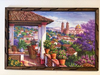Mexican Village Landscape Framed Wall Art