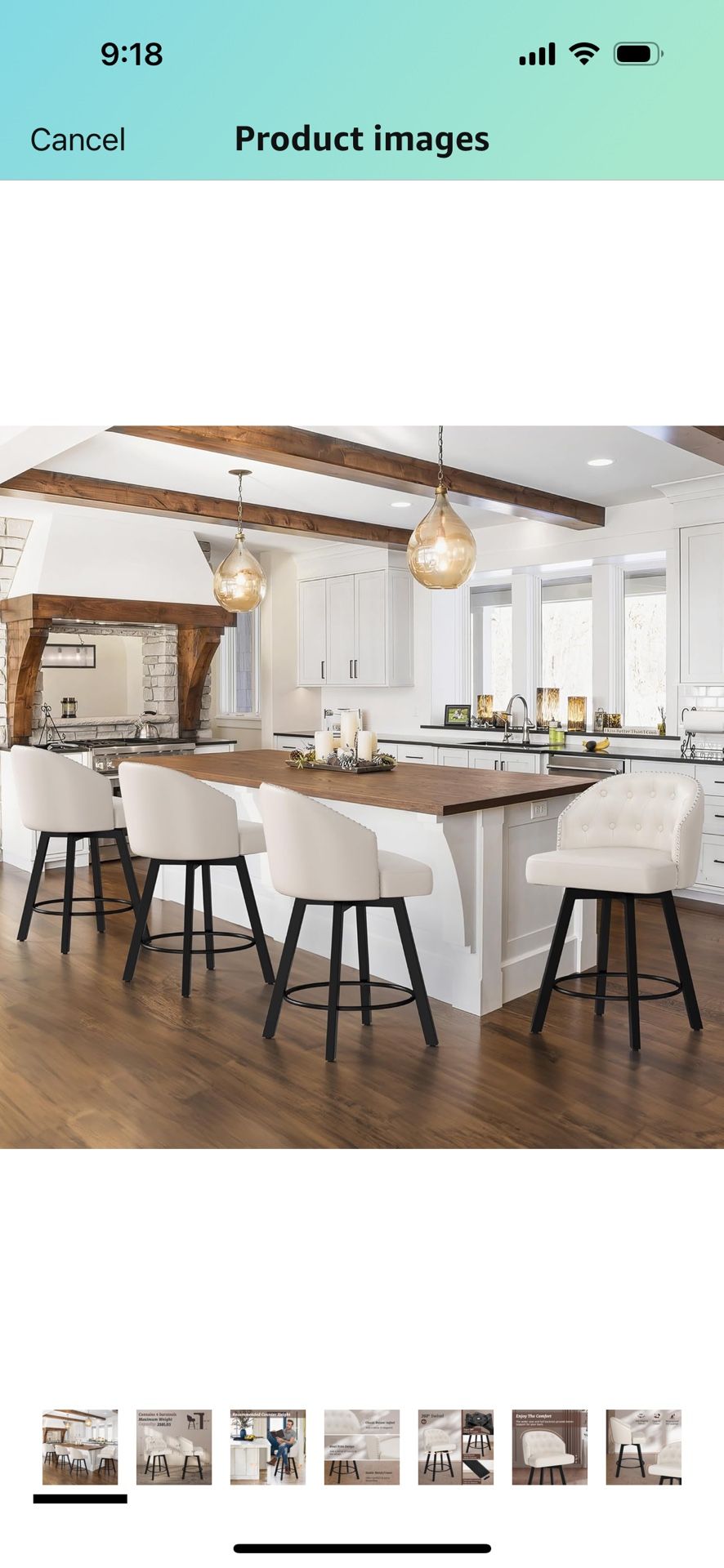 Counter Height Bar Stools Set of 4, 26" Swivel Faux Leather Upholstered Bar Stools with Backs and Metal Legs, Retro Counter Stools for Kitchen Island,