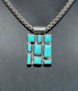 Jewelry .925 sterling silver  triangle trophy square turquoise Pendant charm 25.80g