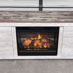 TV Stand And Dimmable Fireplace And Matching Book Case Farmhouse Style