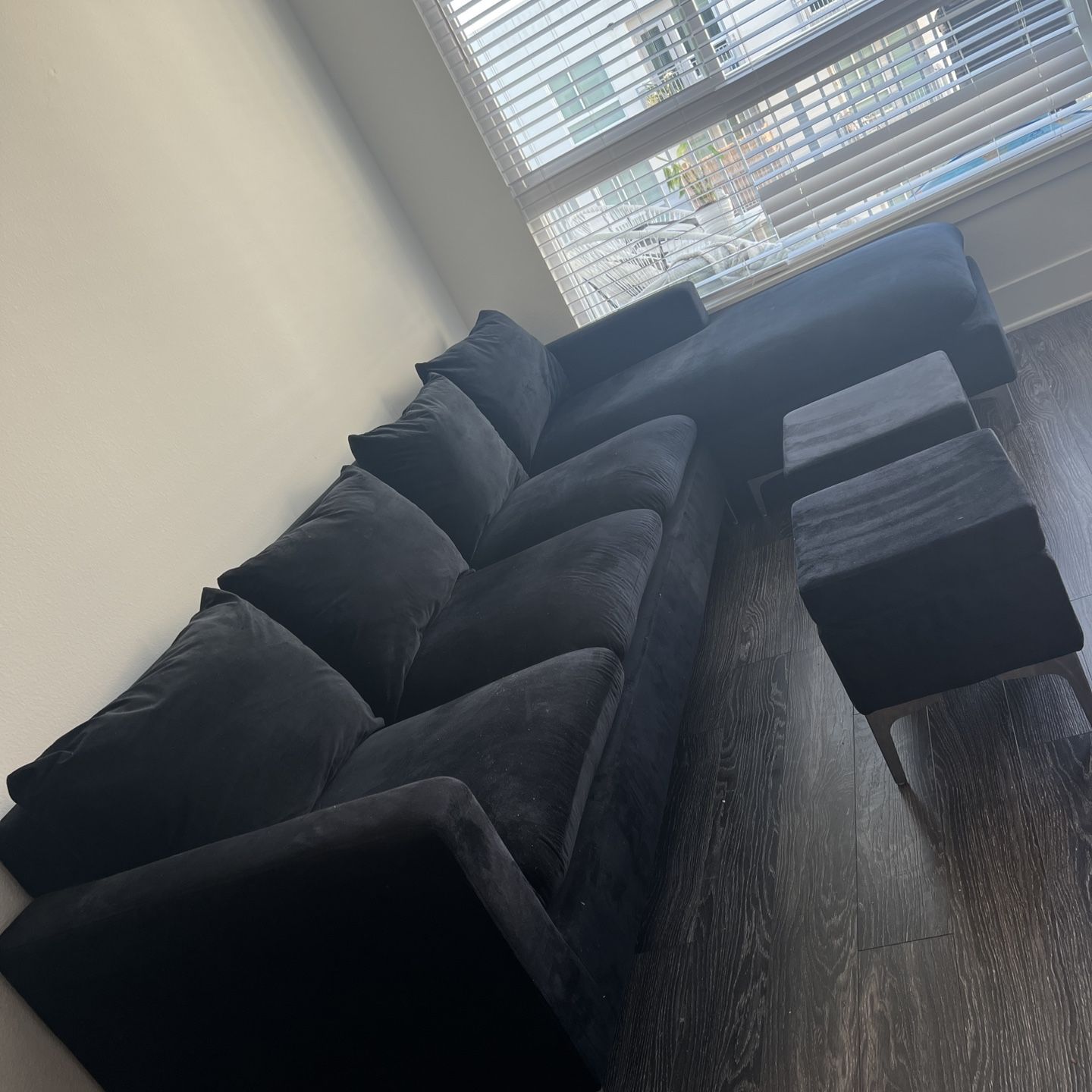 Black Velvet Couch Sectional Sofa Set