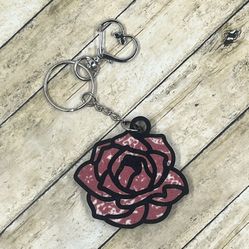 Rose Keychain, Zipper Pull, Purse Tag, Bag Tag, Handmade Wooden Laser Cut